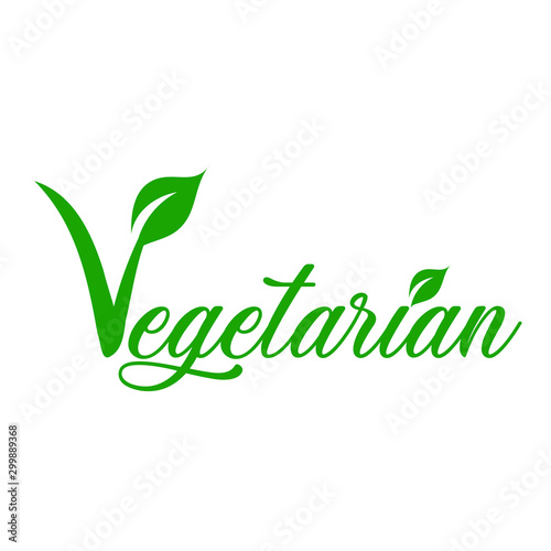 Text vegetarian with symbol- The V-label- V with a leaf originated with the European Vegetarian Union photo