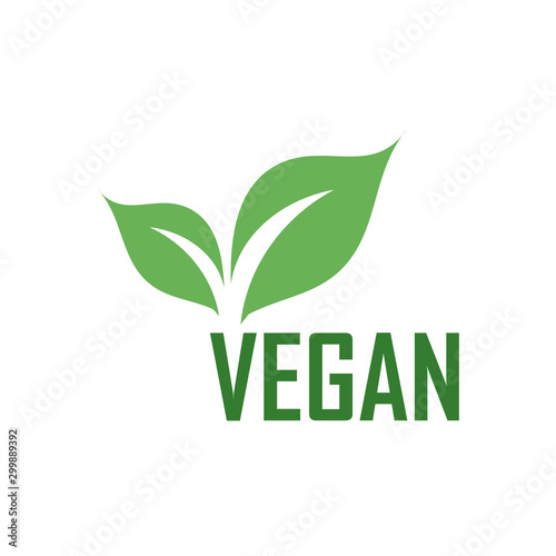 Vegan logo with green leaves for organic Vegetarian friendly diet photo