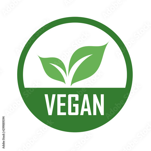 Vegan logo with green leaves for organic Vegetarian friendly diet- Universal vegetarian symbol photo