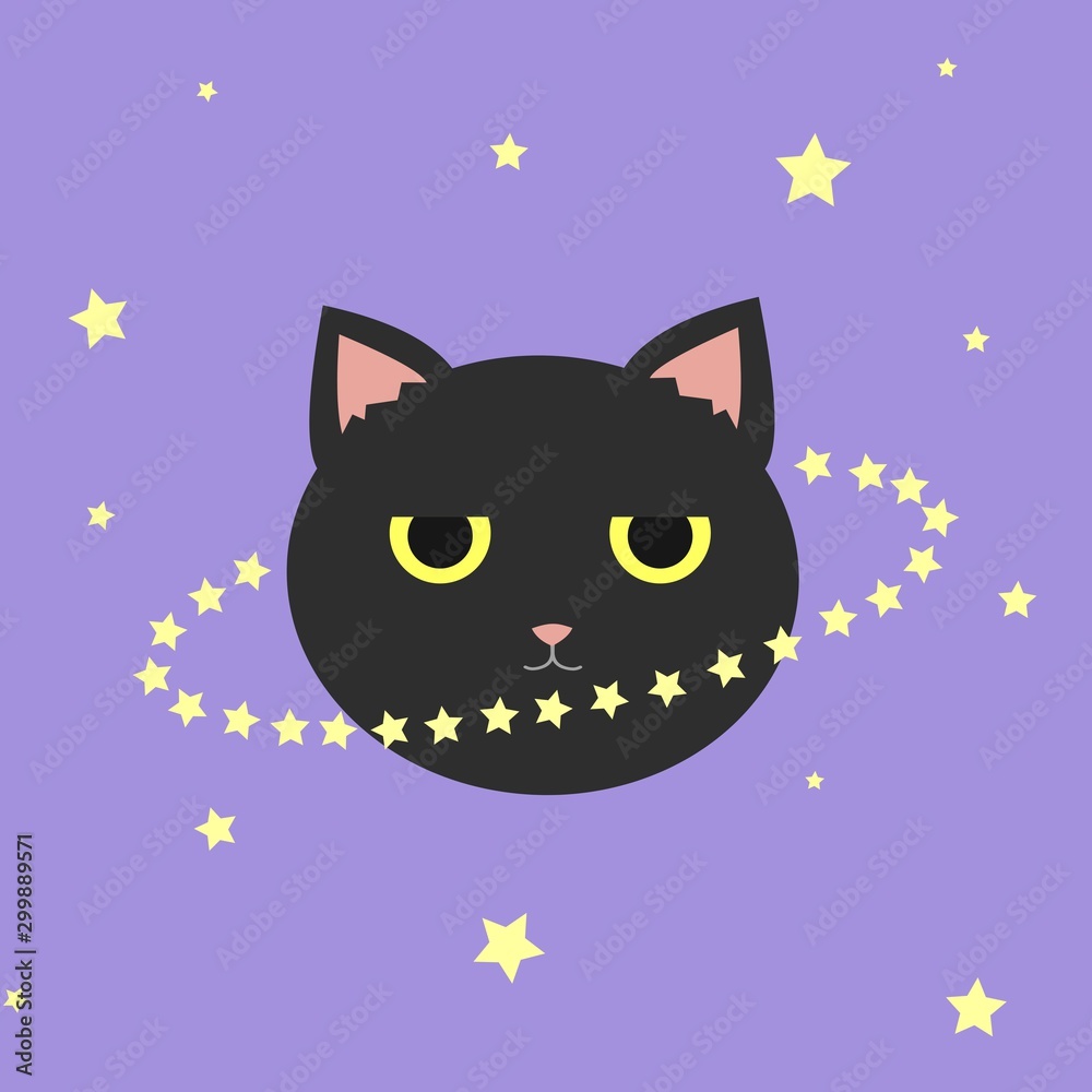 Black cat and stars circle on pastel purple background Stock Vector | Adobe  Stock