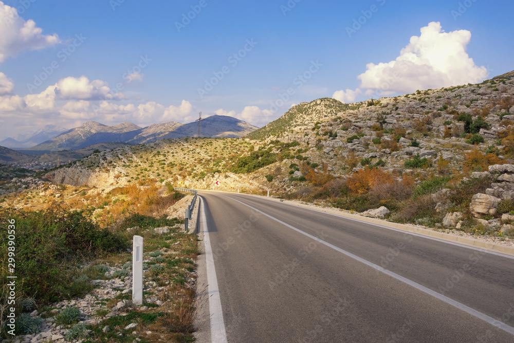 Road trip through the Balkans. Autumn mountain landscape. Dinaric Alps, Bosnia and Herzegovina, Republika Srpska