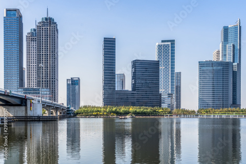 Tianjin city waterfront downtown skyline China..