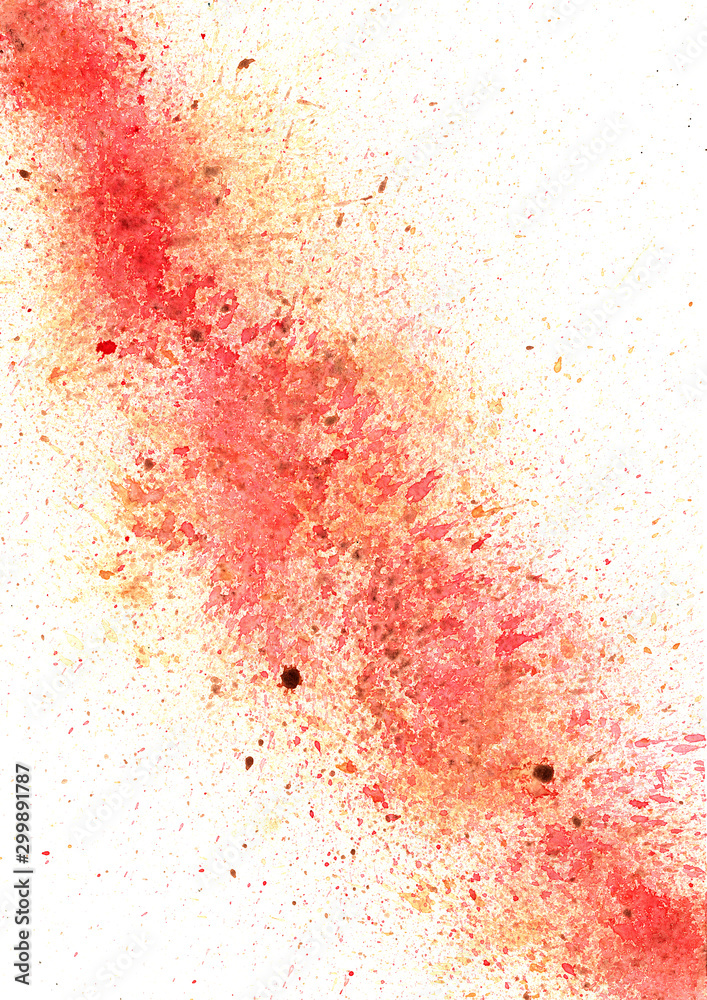 Abstract red and brown color watercolor splash on paper background.