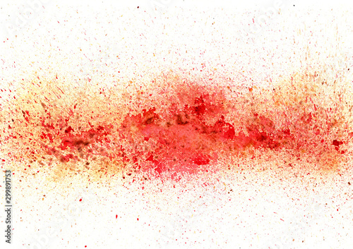 Abstract red and brown color watercolor splash on paper background.