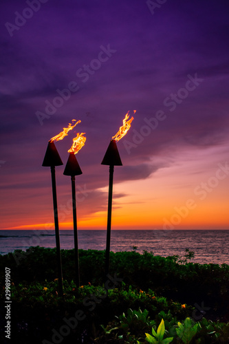 Tiki Torches in the Evening on the Big Island of Hawaii photo