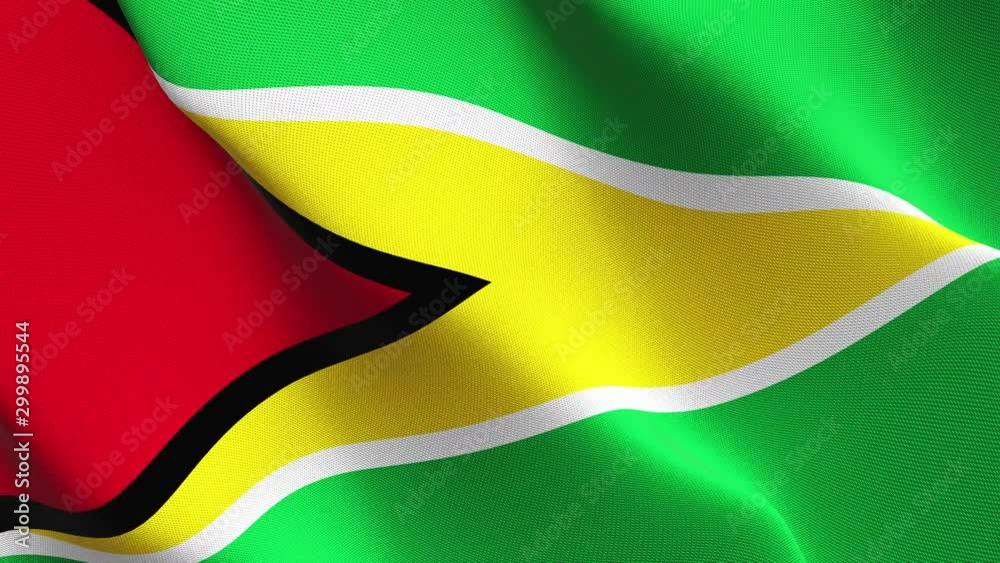 Guyana flag waving loop. Guyanese realistic flag with fabric texture blowing on wind. Guyana flag waving loop. Guyanese realistic flag with fabric texture blowing on wind.