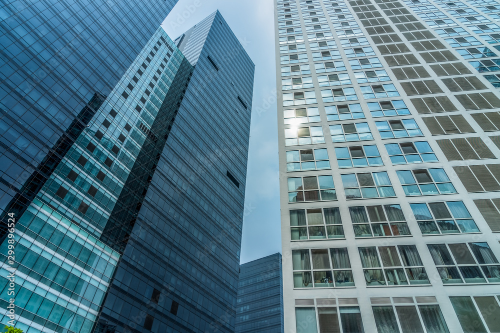 low angle view of skyscrapers in city of China. low angle view of skyscrapers in city of China.