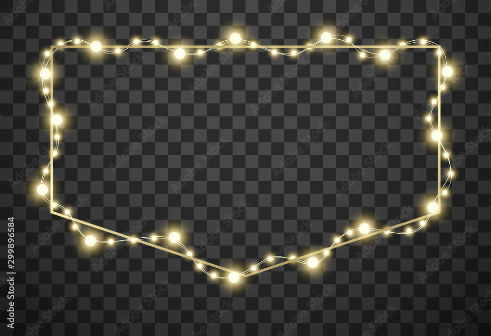Frame with christmas lights isolated on transparent background, vector illustration