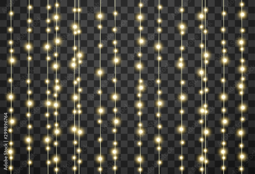 Christmas lights isolated on transparent background, vector illustration - obrazy, fototapety, plakaty 
