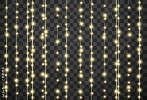 Christmas lights isolated on transparent background, vector illustration