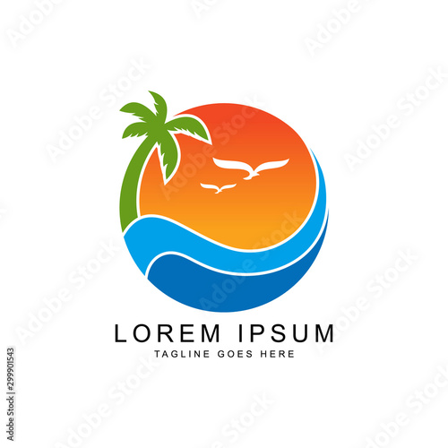 creative tree coconut and landscape logo template