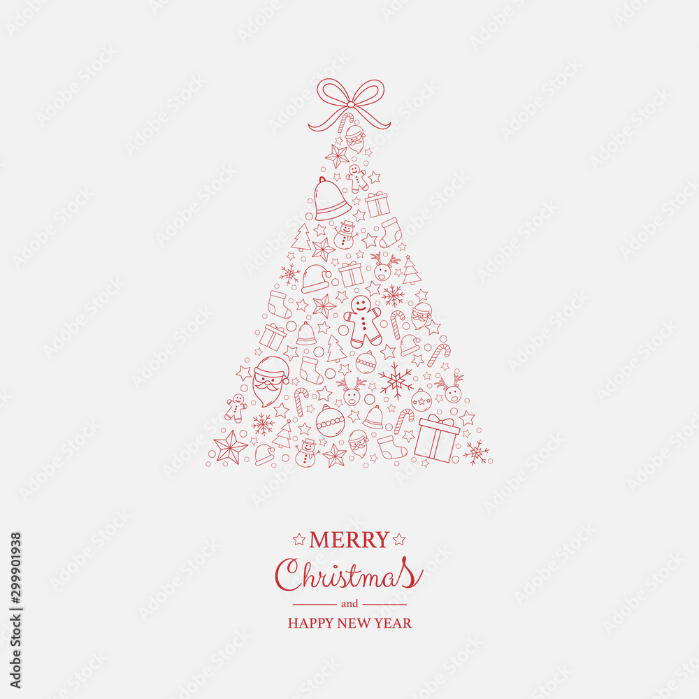 Christmas tree with festive elements and wishes. Xmas greeting card. Vector Christmas tree with festive elements and wishes. Xmas greeting card. Vector