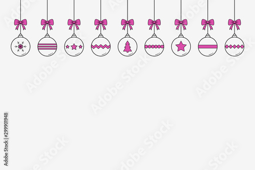 Empty Christmas background with hanging balls. Xmas ornament. Vector