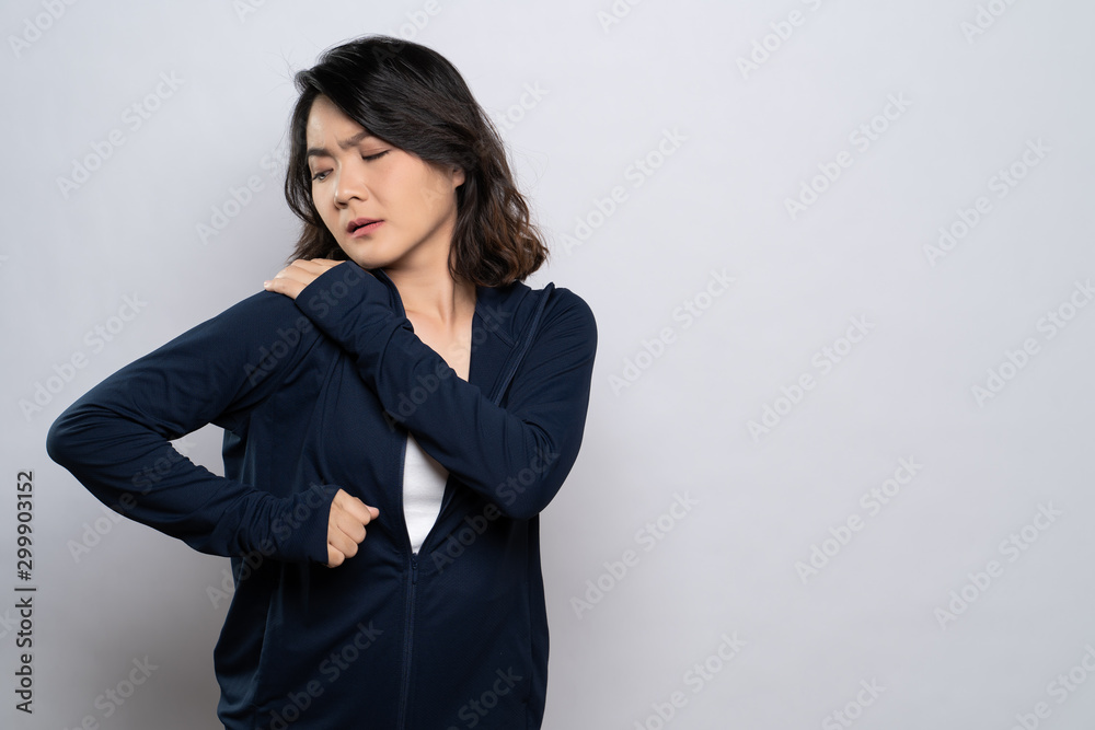 Woman has body pain isolated over white background Woman has body pain isolated over white background