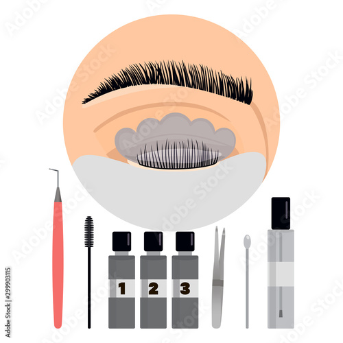 Lamination of eyebrows and eyelashes. Beauty shop.