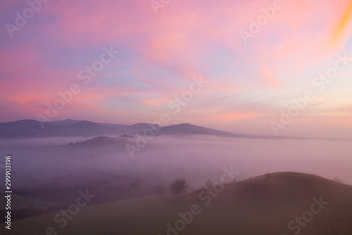 View from hill in the misty morning.