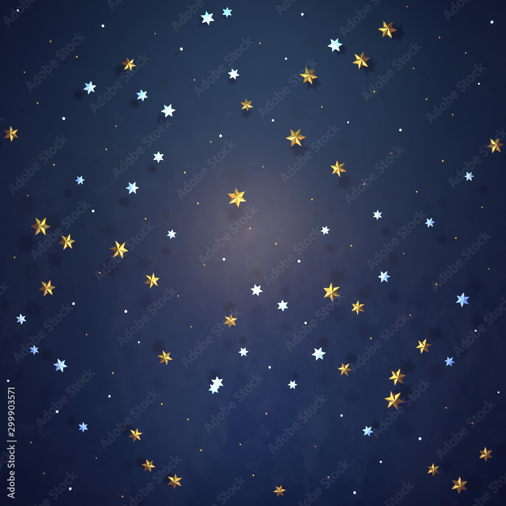 3d render six-pointed golden stars at night.