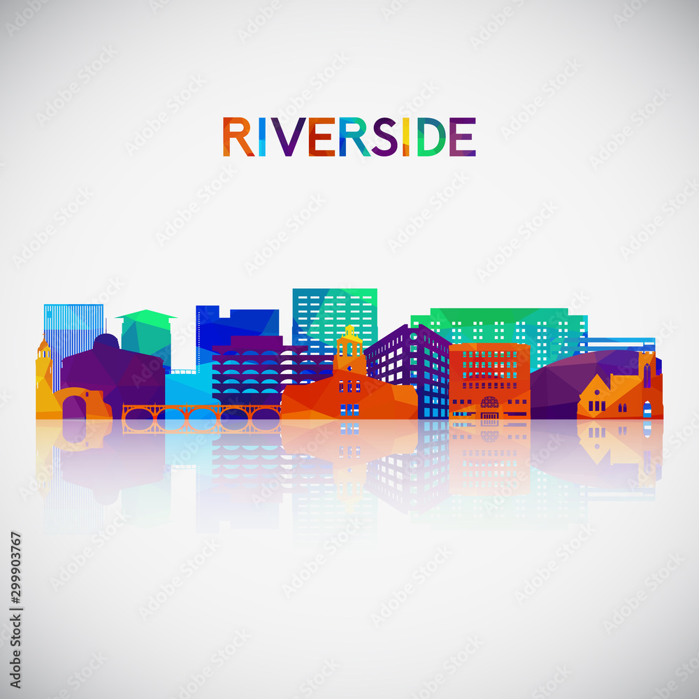 Riverside skyline silhouette in colorful geometric style. Symbol for your design. Vector illustration.