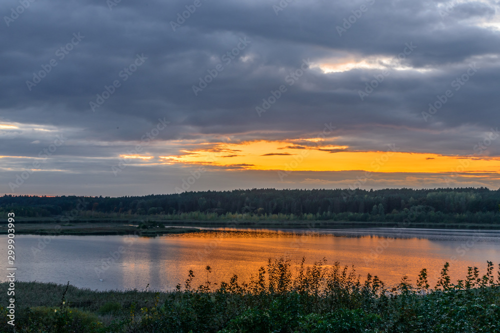 Ilawa Lake District. Liwieniec  Lake at Sunset.