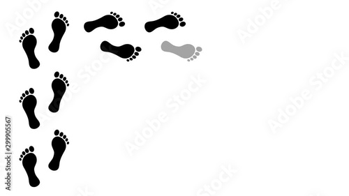 human footprints on green background. Animation of footstep  video 4K