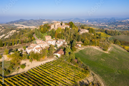 Aerial view of Serravalle Castle, Bologna province, Italy