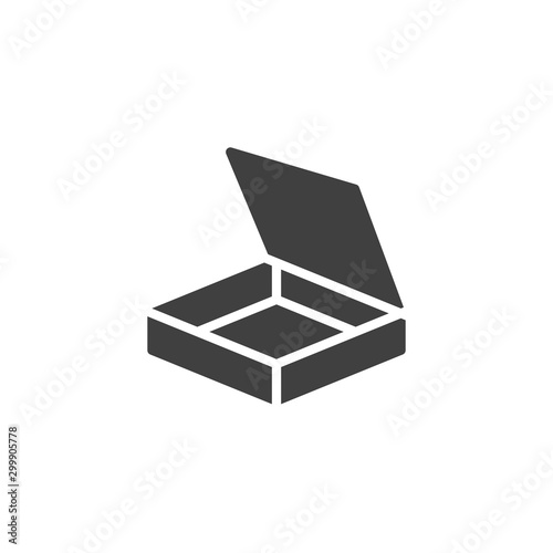 Empty pizza box vector icon. Open cardboard box filled flat sign for mobile concept and web design. Pizza packaging box glyph icon. Symbol, logo illustration. Vector graphics