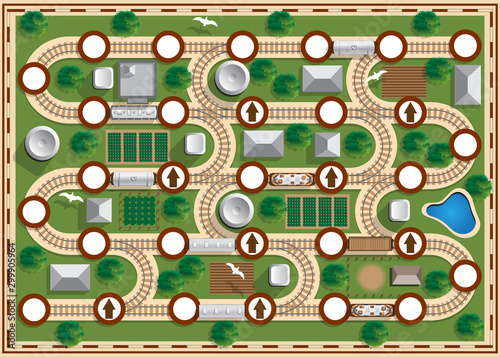 Railway. Board game. View from above. Vector illustration.