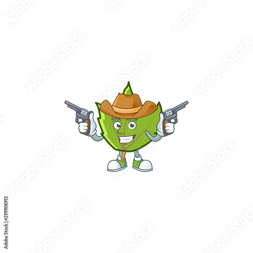 cute green autumn leaves in character cowboy.
