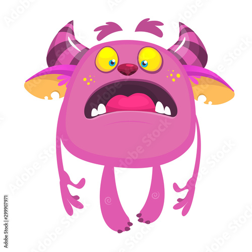 Funny cartoon monster. Vector illustration of excited monster character