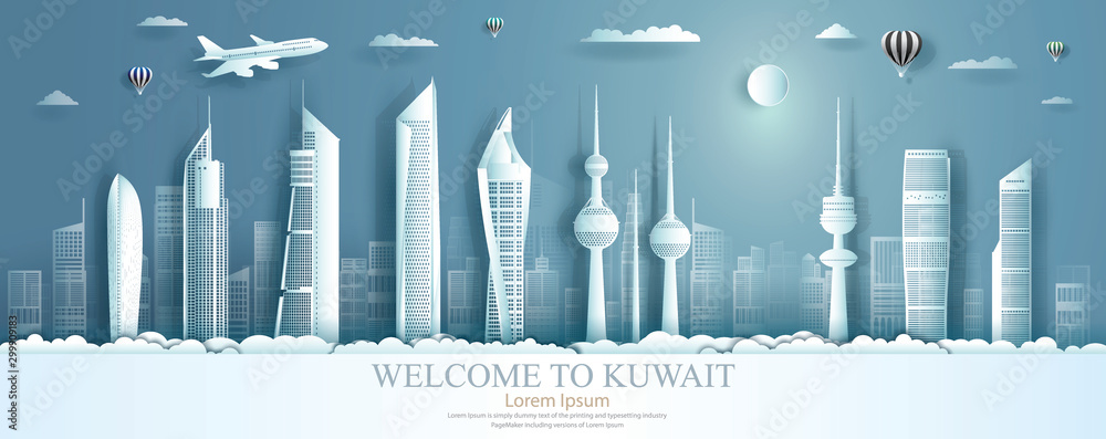 Travel to Kuwait landmarks of asian with panorama view architecture.