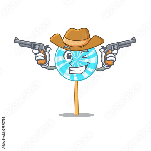 Lollipop dressed as a cowboy holding guns