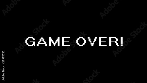  game over pixel text  on glitch old screen display animation. Retro, colorful  video footage, 4K