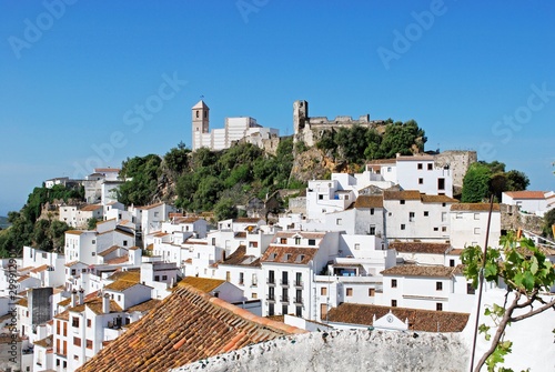 Elevated view of a traditional white village, Casares, Spain.