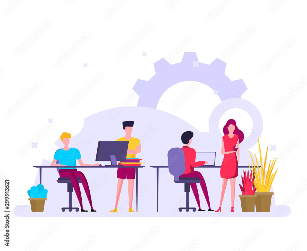 People working on the development flat vector People working on the development flat vector
