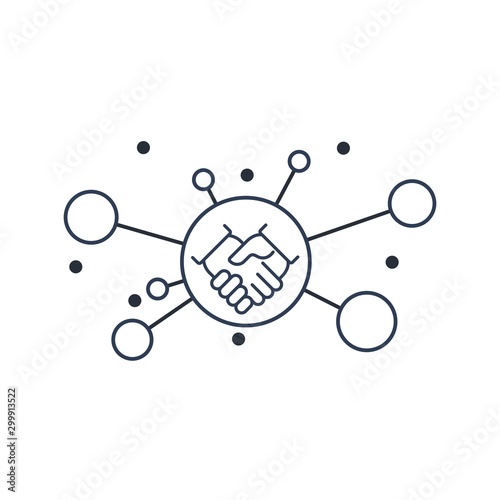 Network. Cooperation. Vector linear icon on a white background.
