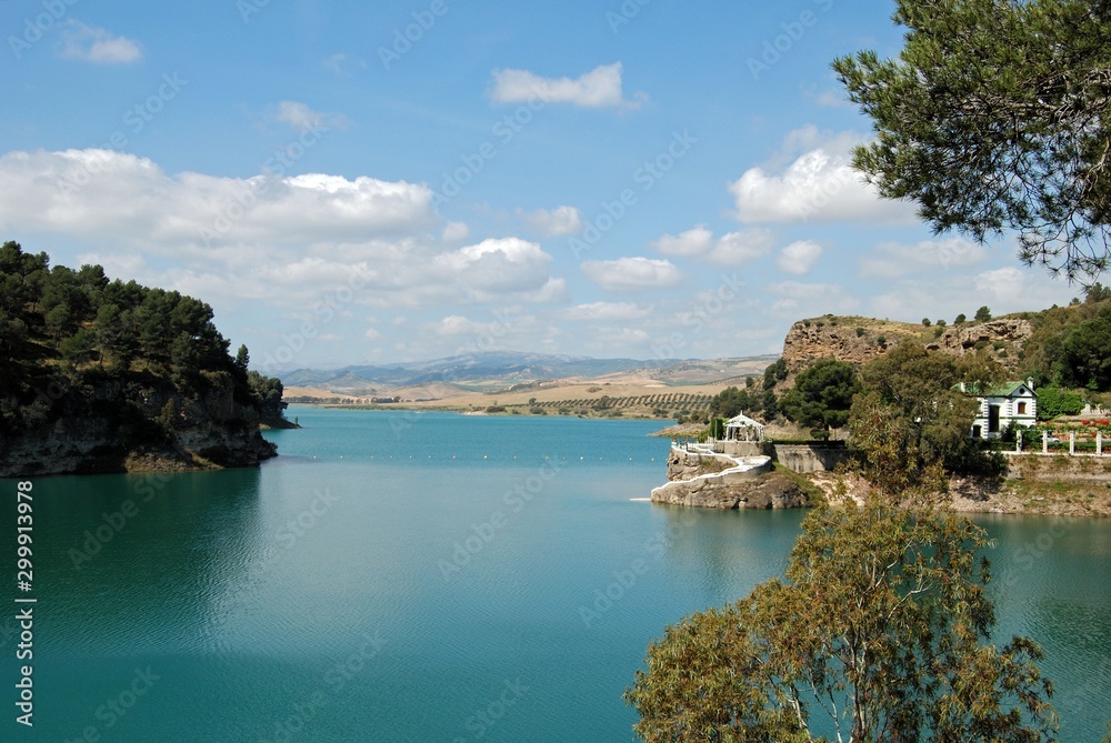 Elevated view across Guadalhorce lake towards the mountains near Ardales, Spain. Elevated view across Guadalhorce lake towards the mountains near Ardales, Spain.