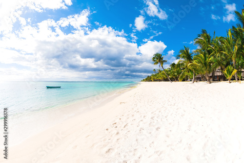 Fototapeta Naklejka Na Ścianę i Meble -  Tropical beach with ocean, white sand, coconut palms