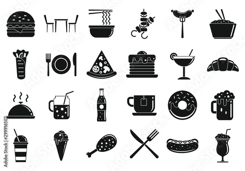 Food courts icons set. Simple set of food courts vector icons for web design on white background