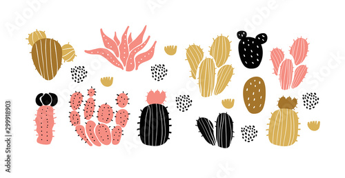 Vector set of cactuses, succulents, scandinavian