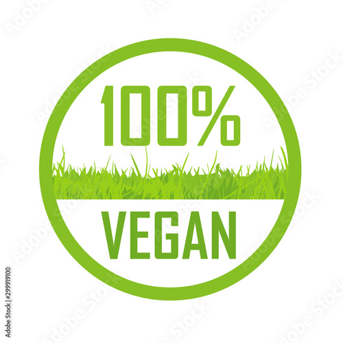 100 percent Vegan food logo stamp with text and numeral photo