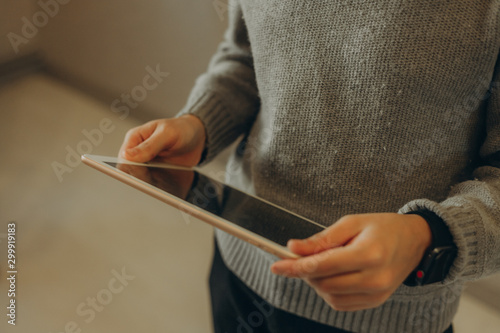 man using digital tablet