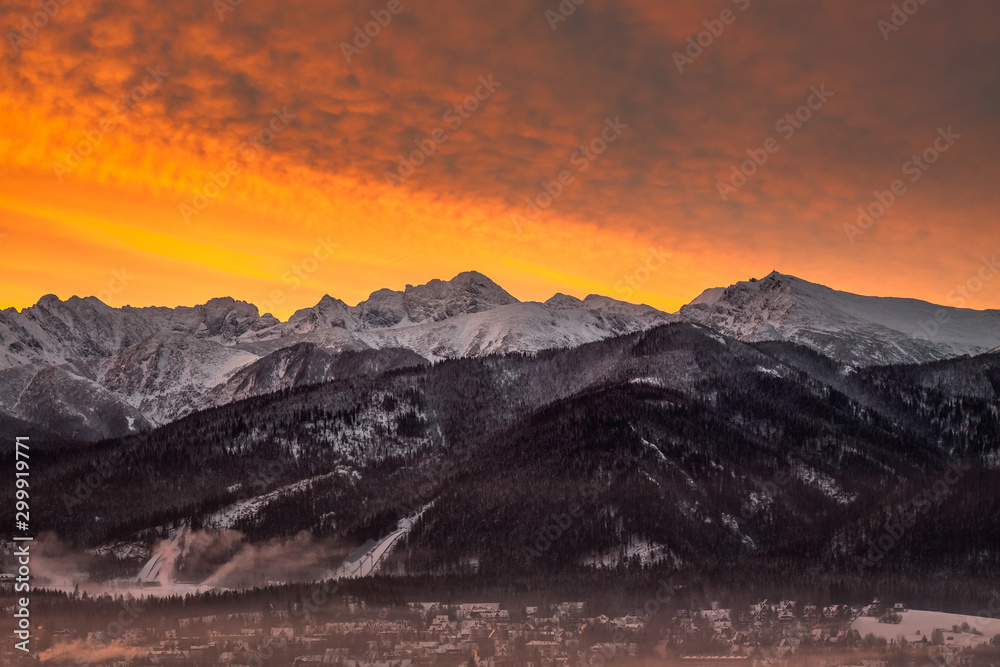 WInter landscape of Tatra Mountains in Poland Zakopane snow ski season