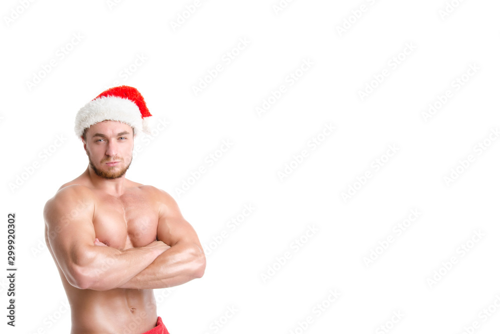 Young attractive Santa Claus. White background. Young attractive Santa Claus. White background.
