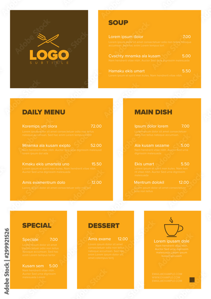 Modern flat minimalistic restaurant menu template