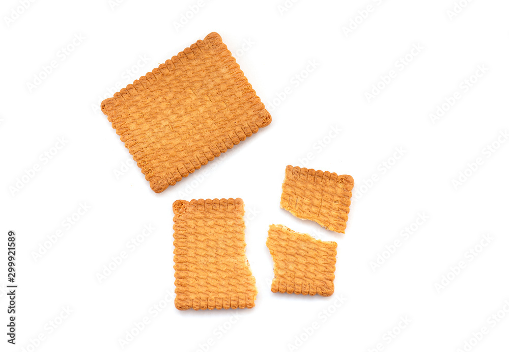 Square Cookies or Biscuits isolated on white Background. Crushed Biscuit Square Cookies or Biscuits isolated on white Background. Crushed Biscuit