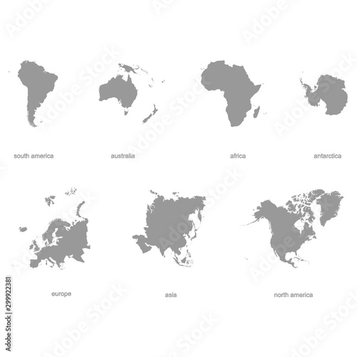 monochrome vector icons with world continents