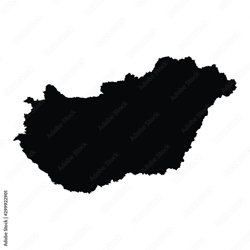 A black and white vector silhouette of the country of Hungary