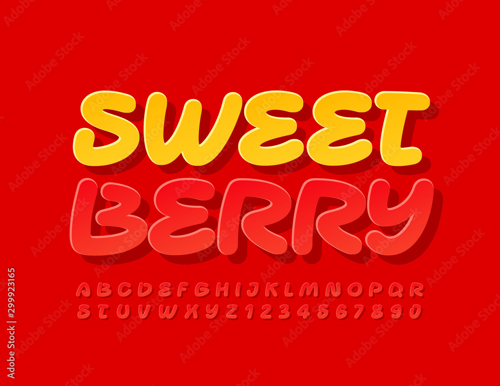 Vector creative sign Sweet Berry with red Font. Creative Alphabet Letters and Numbers