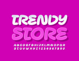 Vector bright logo Trendy Store. Creative white Font. Handwritten Alphabet Letters and Numbers