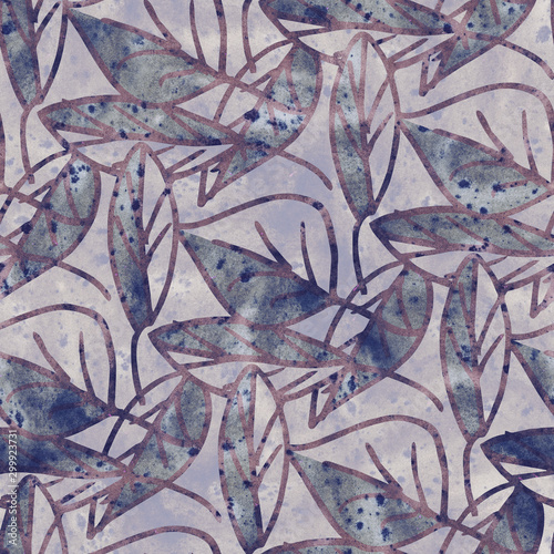 Leaves seamless pattern. Watercolor background with stylized nature elements.